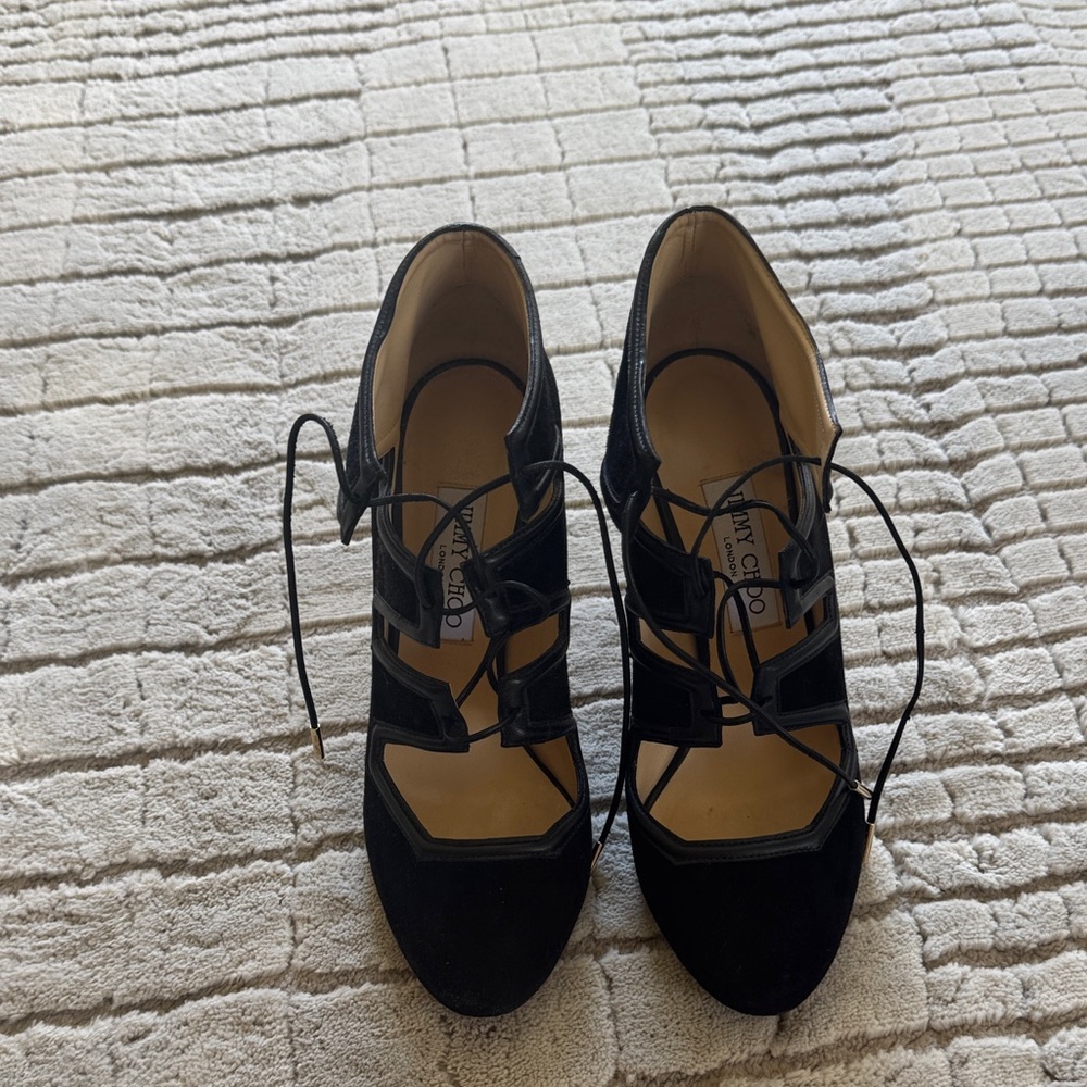 Jimmy Choo Black Suede Lace Up Booties